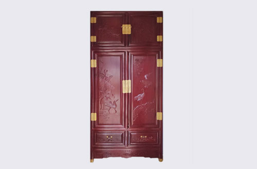 通辽高端中式家居装修深红色纯实木衣柜